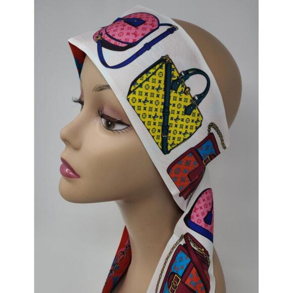 Louis Vuitton Red White multicolor LV Monogram Silk Bandeau - Picture 7 of 9